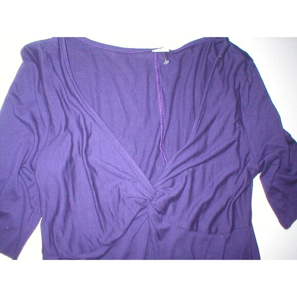 New Three Dots Dark Purple L Womens Dress Viscose Short Sleeve V Neck USA - Picture 3 of 9